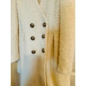 Eliya Cream Bouclé Teddy Coat Double Breasted Puff Shoulder Crest Buttons small
